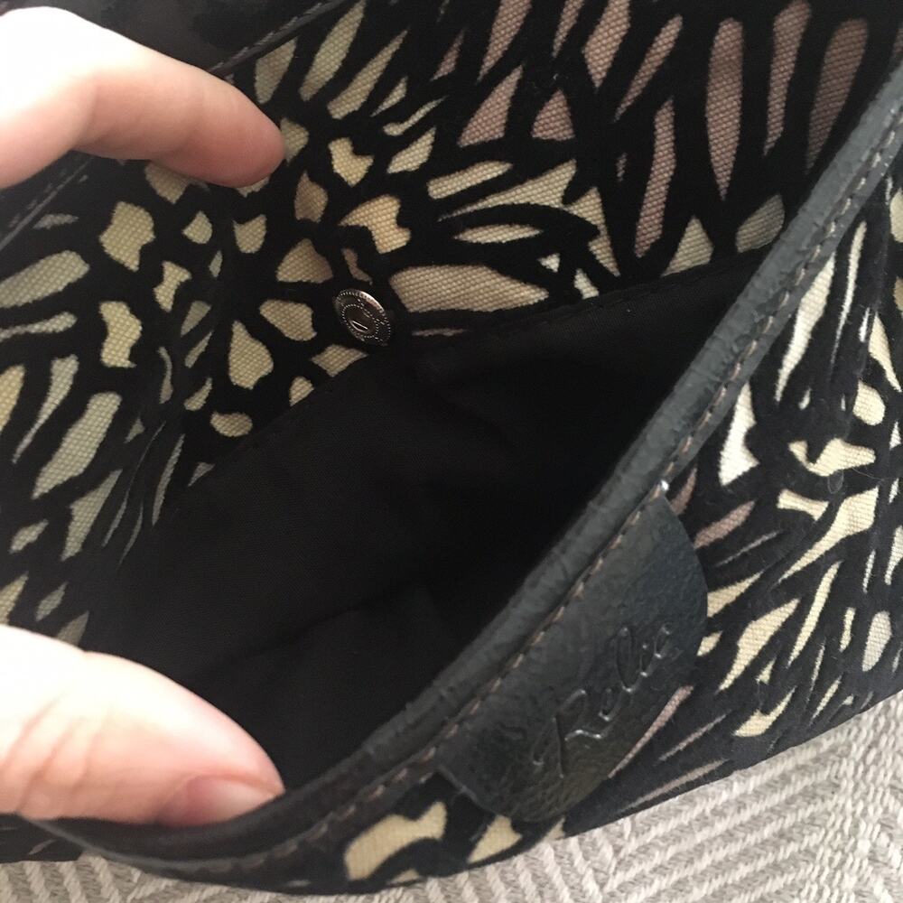 Relic Purse Black Leather and Velvet Outlines Floral Green Tan Purple Hand Bag - Picture 5 of 11